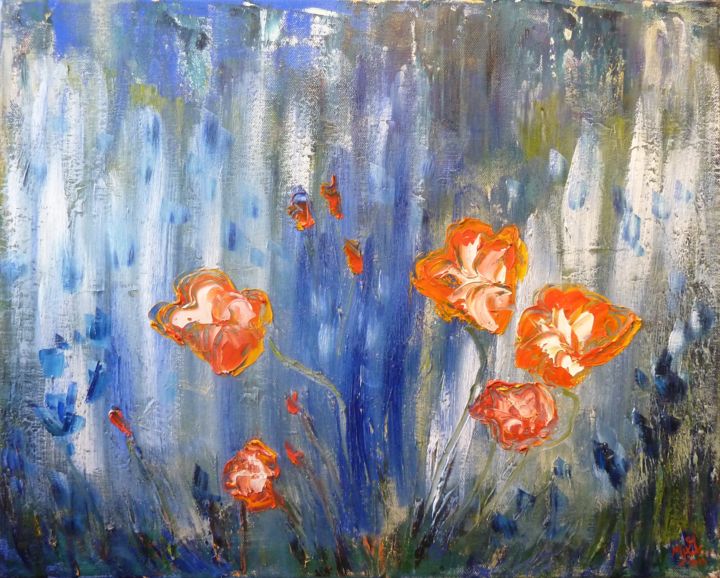 Pintura titulada "Dernières fleurs av…" por Mjg Artiste Peintre, Obra de arte original, Oleo