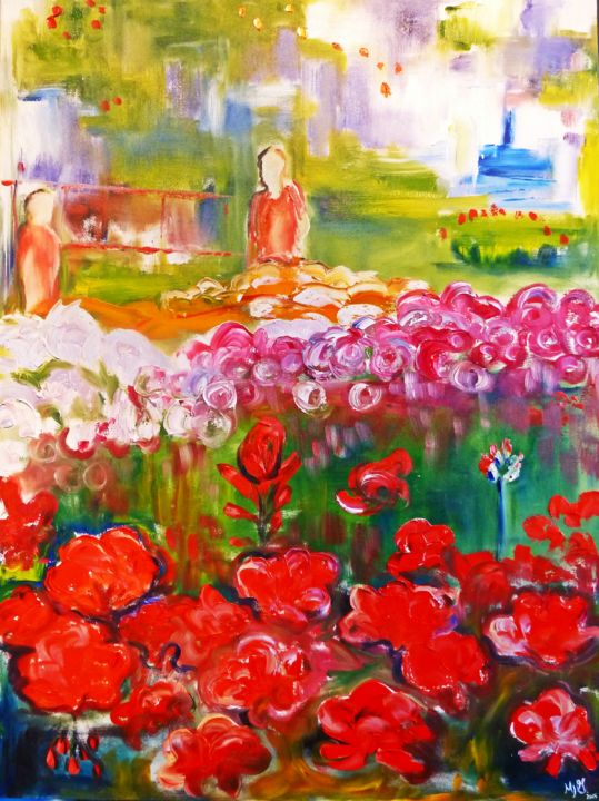 Malerei mit dem Titel "Au marché des fleurs" von Mjg Artiste Peintre, Original-Kunstwerk, Öl