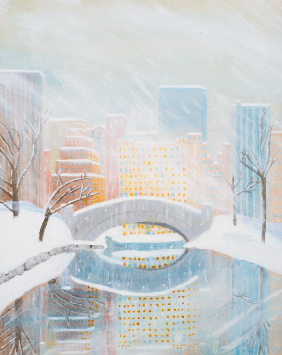 Painting titled "Central Park Snow" by Mj Hoehn, Original Artwork, Acrylic