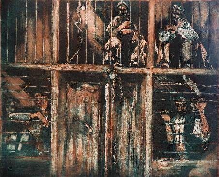 Schilderij getiteld "Les cages" door Marie Josèphe James, Origineel Kunstwerk