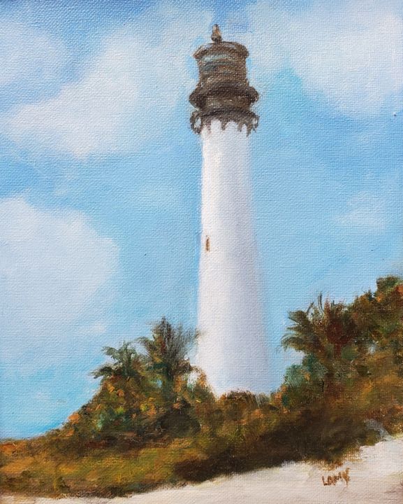 Schilderij getiteld "Cape Florida Lighth…" door Marilyn Lamy, Origineel Kunstwerk, Olie