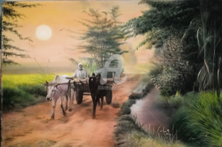 Painting titled "Poor life in Pakist…" by Abdulislam Sajid Ansari, Original Art, Oil