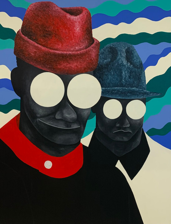 Peinture intitulée ""Qui nous sommes"" par Paul Onobiono, Œuvre d'art originale, Acrylique