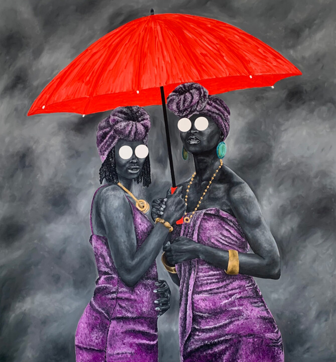 Painting titled ""The umbrella of me…" by Paul Onobiono, Original Artwork, Oil