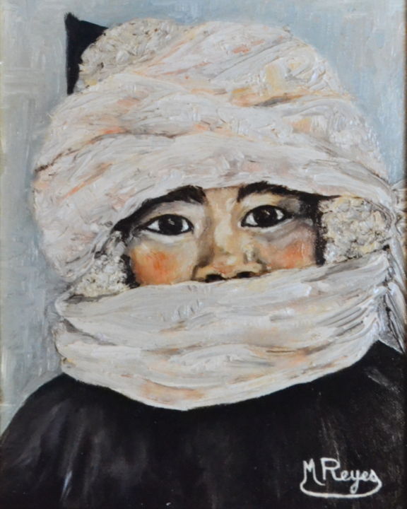 Картина под названием "Le petit Lapon (1)" - Marie-Josée Reyes, Подлинное произведение искусства, Масло