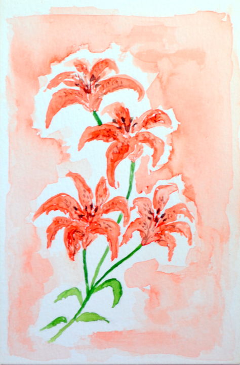 Painting titled "Lys panthère" by Marie-Josée Reyes, Original Artwork, Watercolor