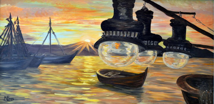 Pintura intitulada "Coucher de soleil s…" por Marie-Josée Reyes, Obras de arte originais, Óleo