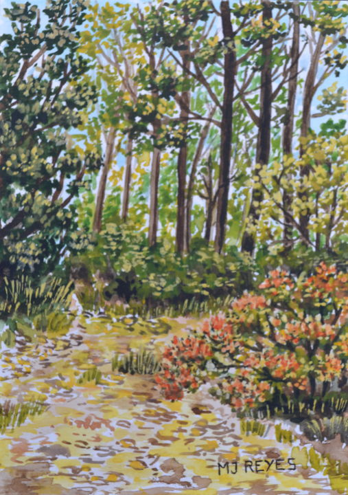 Peinture intitulée "Promenade en forêt" par Marie-Josée Reyes, Œuvre d'art originale, Aquarelle