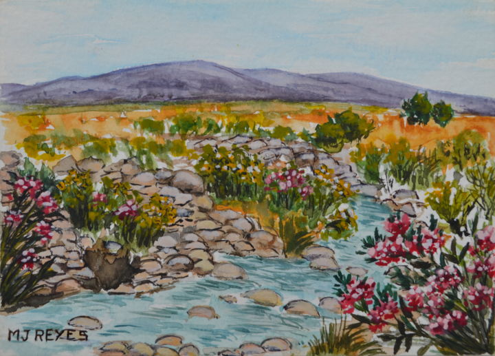 Картина под названием "La rivière" - Marie-Josée Reyes, Подлинное произведение искусства, Акварель
