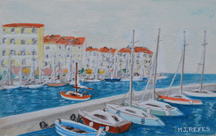 Peinture intitulée "Petit port de la Cô…" par Marie-Josée Reyes, Œuvre d'art originale, Aquarelle