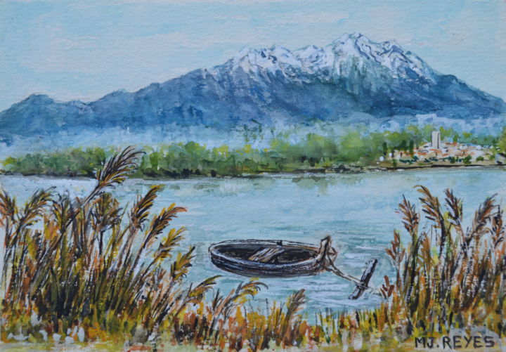 Peinture intitulée "L'étang de Canet Sa…" par Marie-Josée Reyes, Œuvre d'art originale, Aquarelle