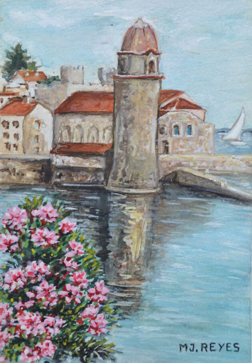 Painting titled "Collioure, perle de…" by Marie-Josée Reyes, Original Artwork, Watercolor