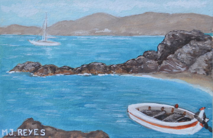 Painting titled "Côte rocheuse" by Marie-Josée Reyes, Original Artwork, Watercolor