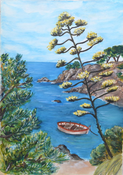 Peinture intitulée "Barque dans une cri…" par Marie-Josée Reyes, Œuvre d'art originale, Gouache