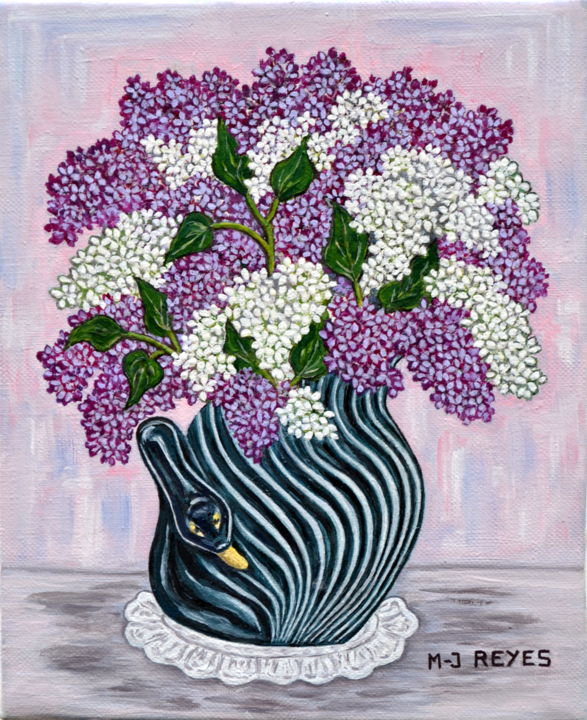 Pintura titulada "Bouquet de lilas da…" por Marie-Josée Reyes, Obra de arte original, Oleo