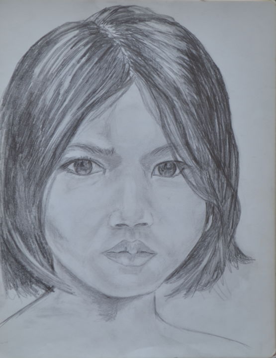 Rysunek zatytułowany „Le petit cambodgien” autorstwa Marie-Josée Reyes, Oryginalna praca, Ołówek