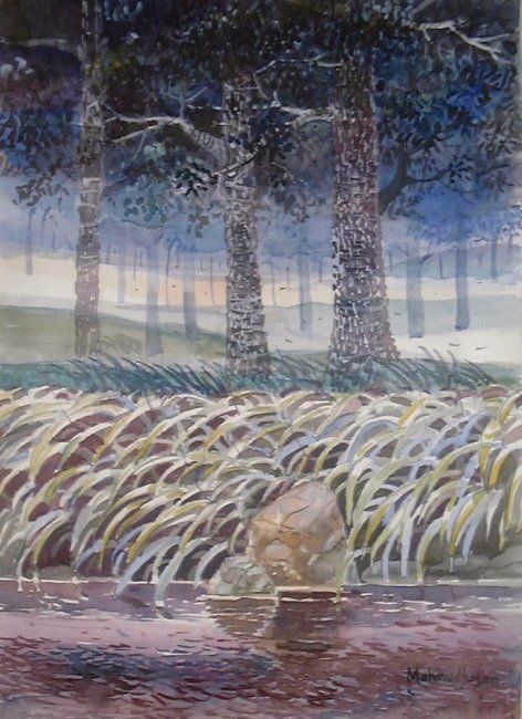 Картина под названием "The Purple Grass" - Mahmudjusan, Подлинное произведение искусства, Масло