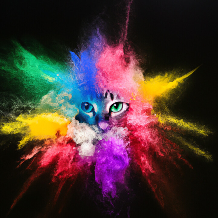 Digitale Kunst mit dem Titel "cat color explosion" von Mk, Original-Kunstwerk, Digitale Malerei