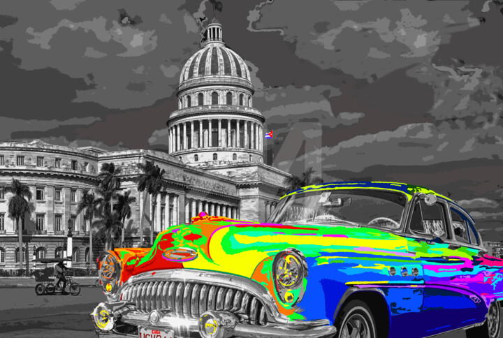 Digital Arts titled "Car Cuba 1" by Grafickoncept, Original Art, 2D Digital Work