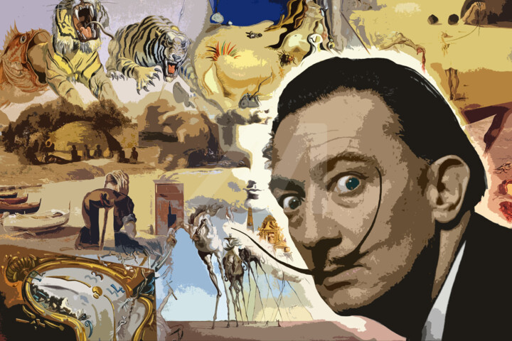 Digitale Kunst mit dem Titel "Salvador Dali Pop A…" von Grafickoncept, Original-Kunstwerk, 2D digitale Arbeit