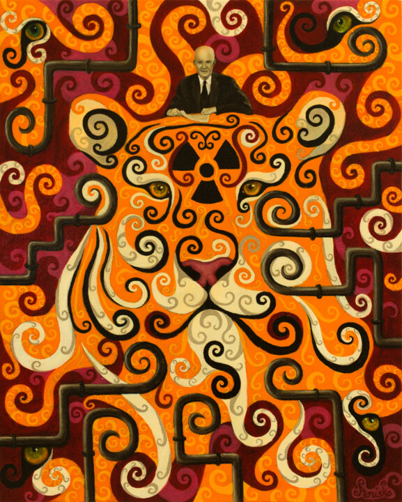 Ζωγραφική με τίτλο "Year Of The Tiger" από Mk Anisko, Αυθεντικά έργα τέχνης, Λάδι Τοποθετήθηκε στο Ξύλινο φορείο σκελετό
