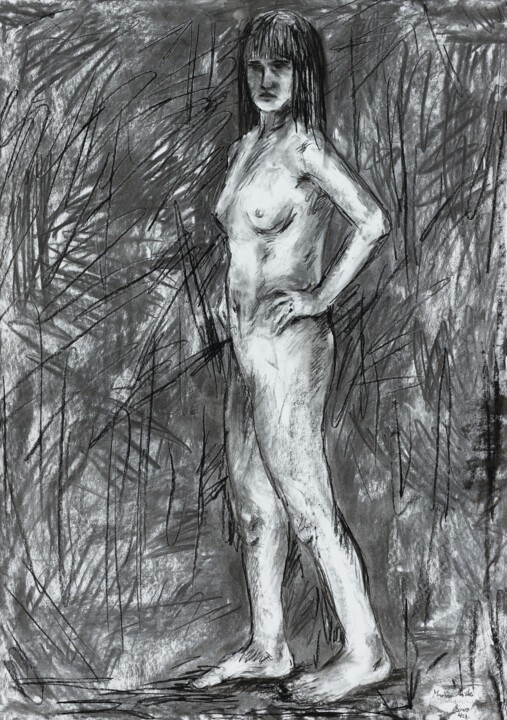 Рисунок под названием "Human Study 1" - Mk Anisko, Подлинное произведение искусства, Древесный уголь