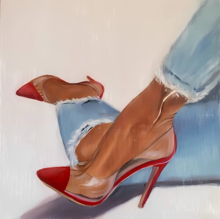 Painting titled "Red heels" by Mkate, Original Artwork, Oil