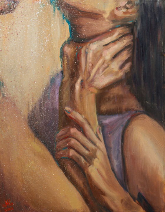 Painting titled "Passion" by Mkate, Original Artwork, Oil Mounted on Wood Stretcher frame