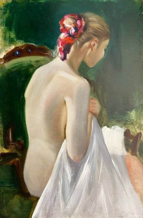 Картина под названием "Shy lady" - Mkate, Подлинное произведение искусства, Масло Установлен на Деревянная рама для носилок