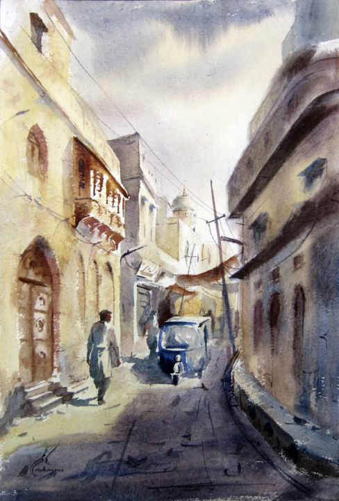 Peinture intitulée "Old Lahore watercol…" par M Kazmi, Œuvre d'art originale, Aquarelle