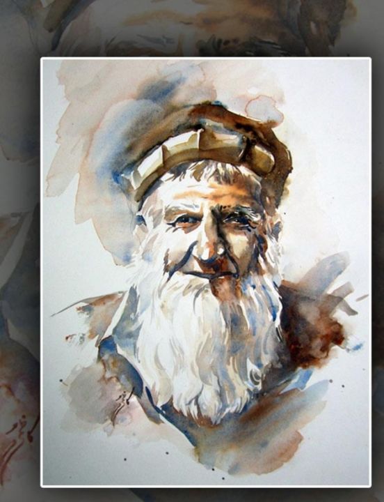 Painting titled "old-man.jpg" by Mkazmi, Original Artwork, Watercolor