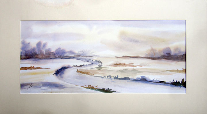 Painting titled "landscape watercolor" by Mkazmi, Original Artwork, Watercolor
