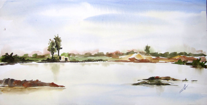 Painting titled "watercolor landscape" by Mkazmi, Original Artwork, Watercolor
