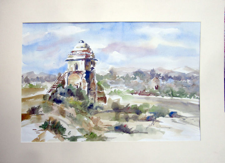 Painting titled "rohtas fort" by Mkazmi, Original Artwork, Watercolor