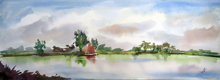 Peinture intitulée "watercolor landscap…" par Mkazmi, Œuvre d'art originale, Aquarelle