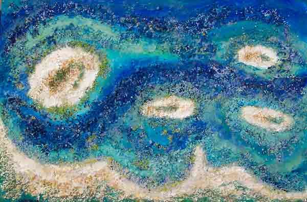 Malerei mit dem Titel "tortuga Atoll" von Maggie, Original-Kunstwerk, Öl