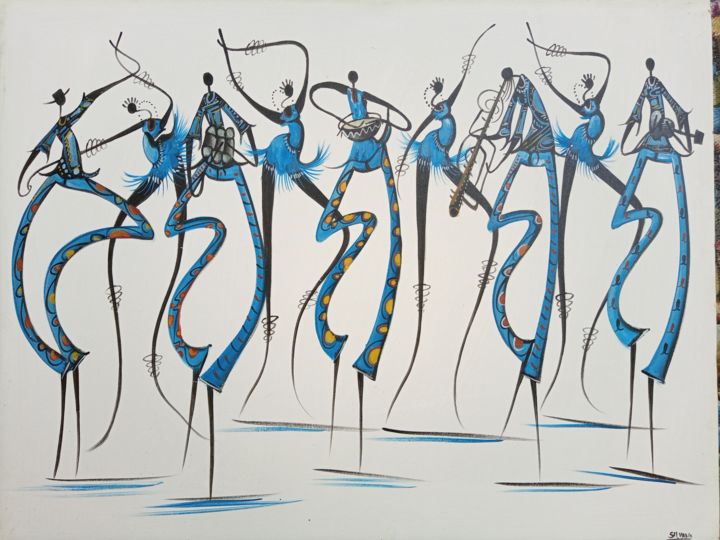 Malerei mit dem Titel "Music and dance pai…" von Jafeth Moiane, Original-Kunstwerk, Öl