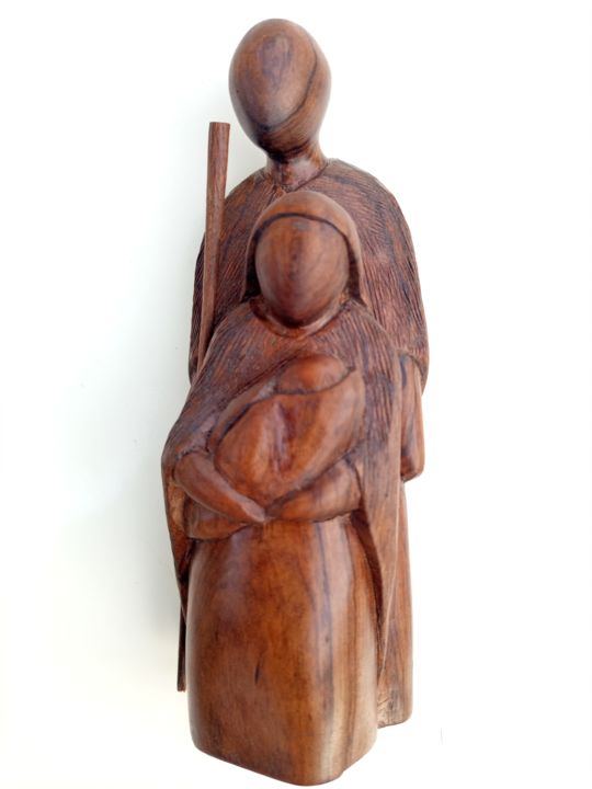 Скульптура под названием "Baby Jesus and his…" - Jafeth Moiane, Подлинное произведение искусства, Дерево