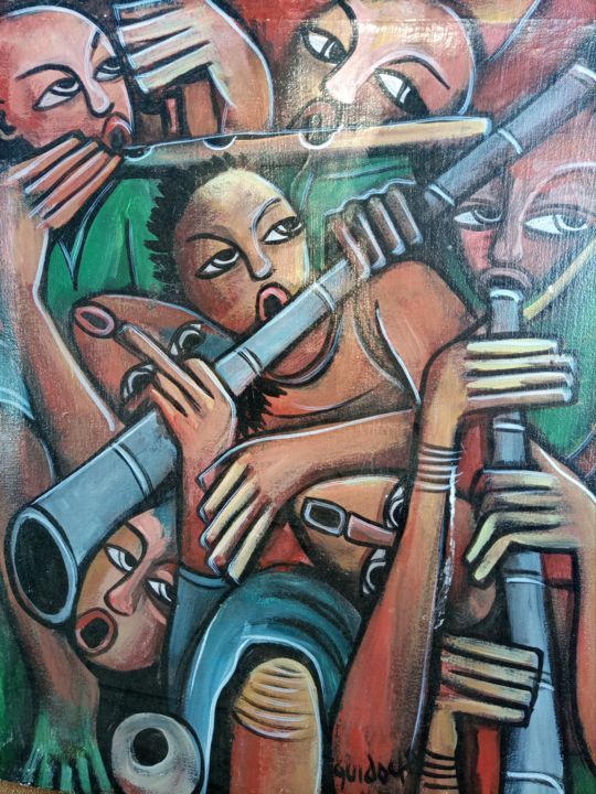 Pintura titulada "The musicians paint…" por Jafeth Moiane, Obra de arte original, Oleo