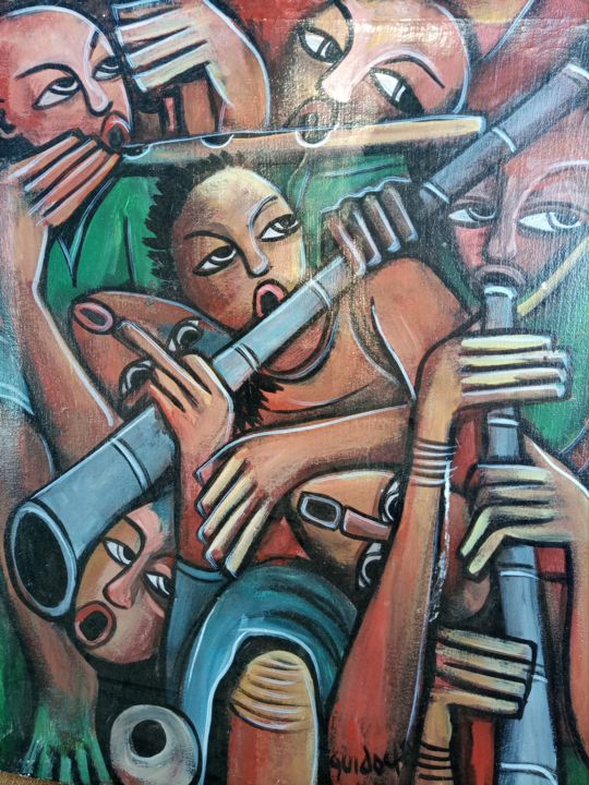 Картина под названием "The musicians paint…" - Jafeth Moiane, Подлинное произведение искусства, Масло