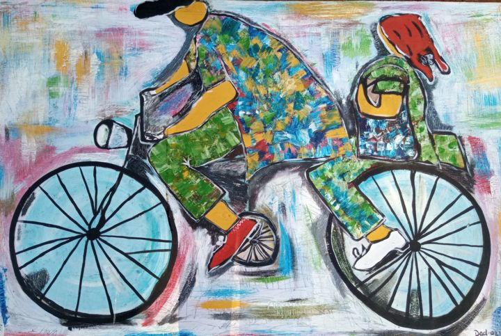 Pittura intitolato "The bicycle, Acryli…" da Jafeth Moiane, Opera d'arte originale, Acrilico