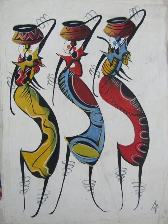Painting titled "Woman on carrying w…" by Jafeth Moiane, Original Artwork, Acrylic