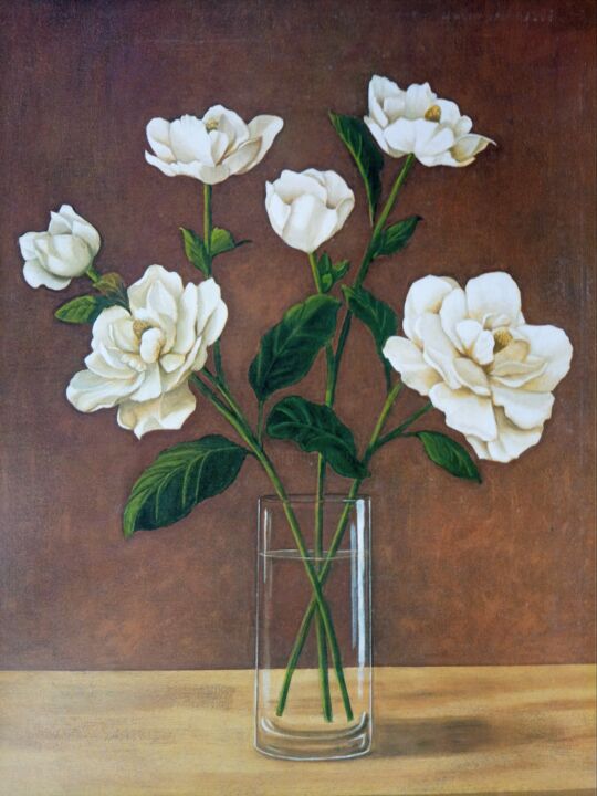 Peinture intitulée "Beautiful white Ros…" par Jafeth Moiane, Œuvre d'art originale, Huile