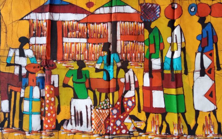 Pittura intitolato "African rural people" da Jafeth Moiane, Opera d'arte originale, Inchiostro