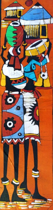 Painting titled "African village wom…" by Jafeth Moiane, Original Artwork, Wax