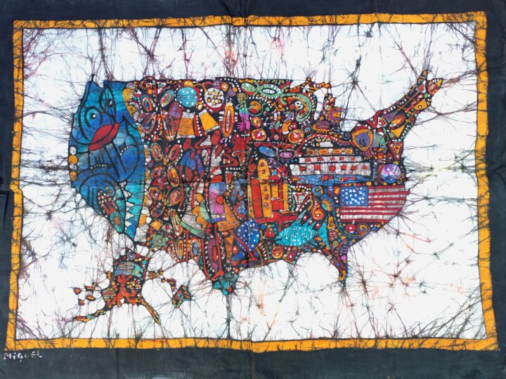 Картина под названием "US map, Map of USA,…" - Jafeth Moiane, Подлинное произведение искусства, Воск