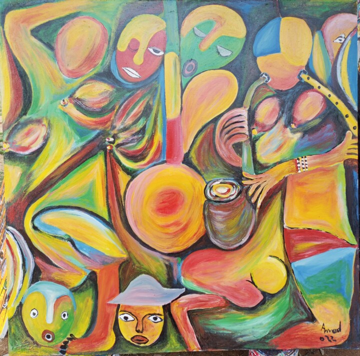 Schilderij getiteld "Popular artists mus…" door Jafeth Moiane, Origineel Kunstwerk, Acryl