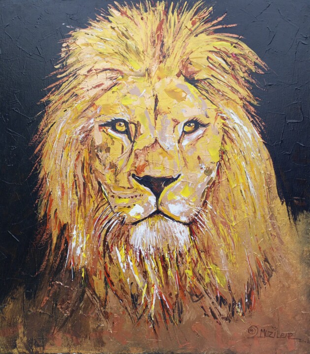 Peinture intitulée "Lion painting, Lion…" par Jafeth Moiane, Œuvre d'art originale, Acrylique