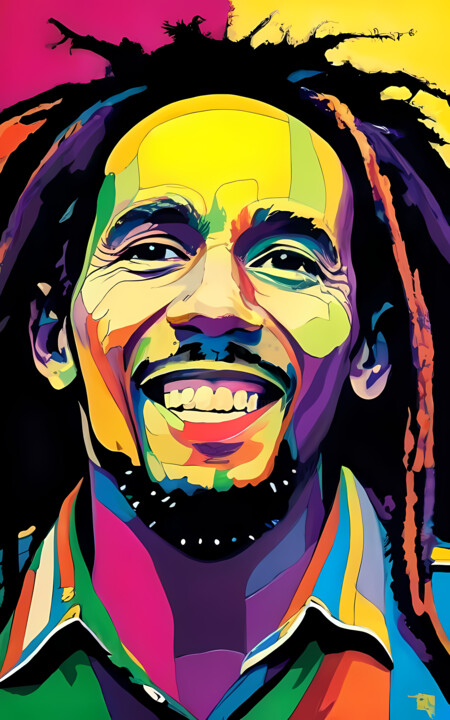 Arts numériques intitulée "Bob Marley portrait…" par Jafeth Moiane, Œuvre d'art originale, Peinture numérique