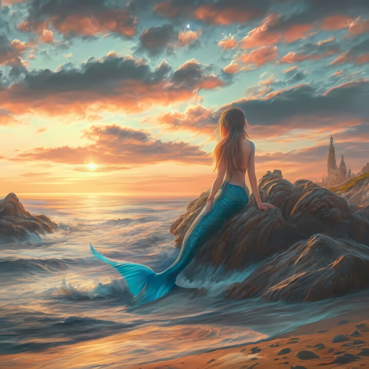 Arts numériques intitulée "The mermaid enjoyin…" par Jafeth Moiane, Œuvre d'art originale, Peinture numérique